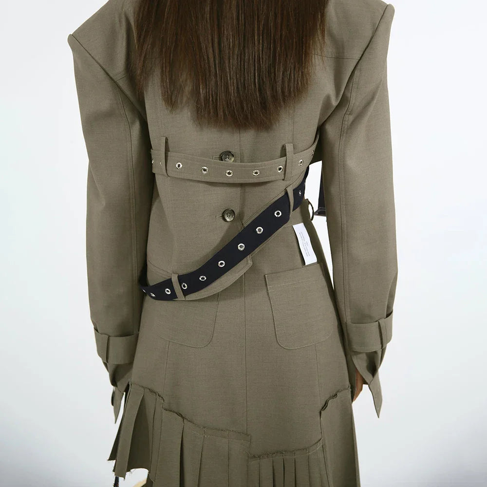 Solid Patchwork Button Two Piece Set For Women Lapel Long Sleeve Coat High Waist Irregular Skirt Chic Sets Female