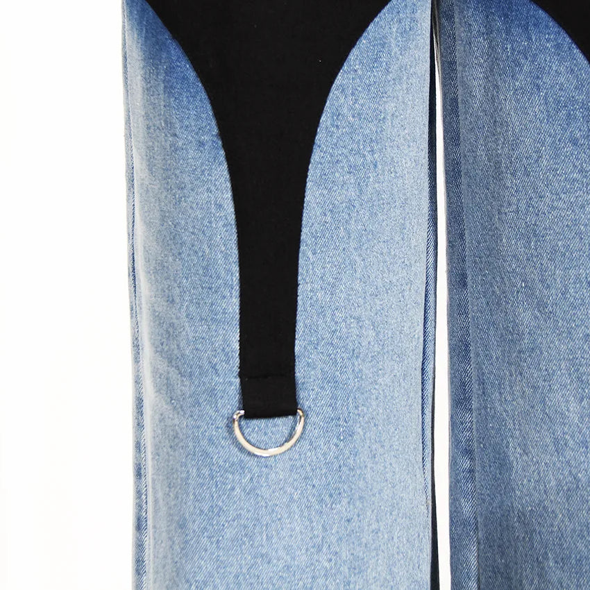 Women's High Waisted Jeans Straight Leg Colorblock Spring Autumn Casual Denim Pants