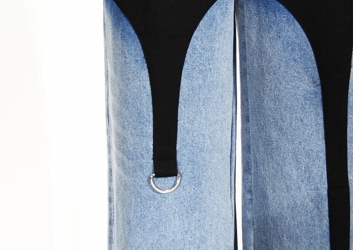 Women's High Waisted Jeans Straight Leg Colorblock Spring Autumn Casual Denim Pants