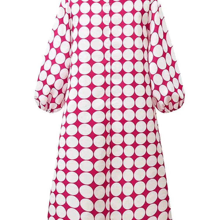 Plus Size Fashion Women Polka Dot Bohemian Dress Casual Printed Midi Sundress Summer Lantern Sleeve Loose Party Robe