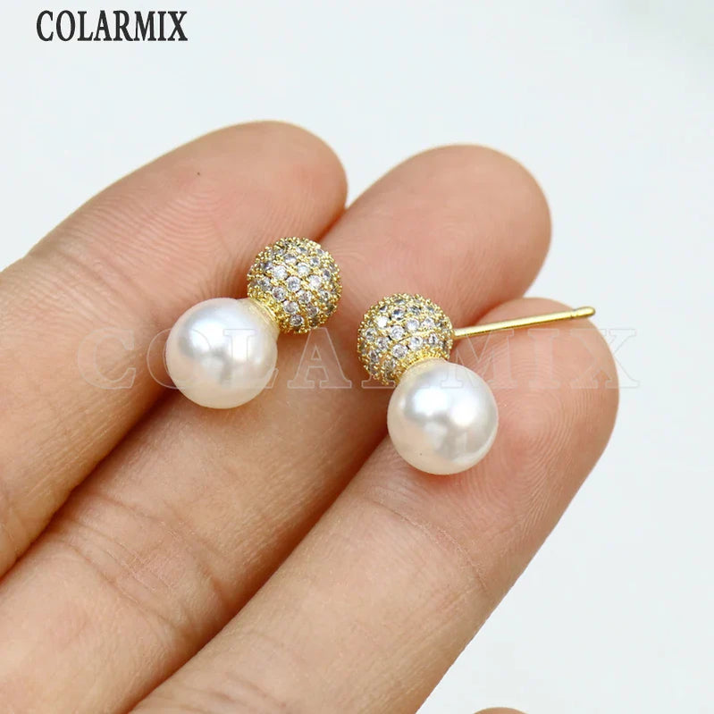 10 Pairs Zirconia Ball shape Earrings Metallic Pearls Beads Design Elegant Women Gift Fashion Jewelry 30852