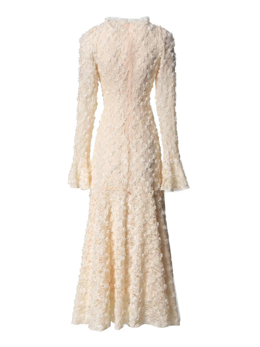 Solid Slimming Spliced Appliques Dresses for Women Round Neck Long Sleeves Patchwork Single Breasted Dress Female