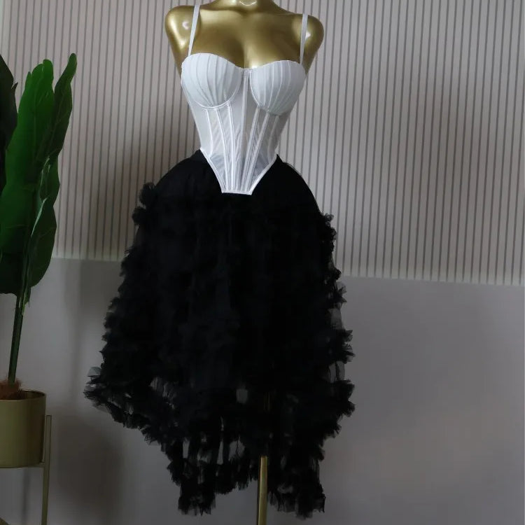 CM.YAYA Women's Dress Set Tunic Irregular Crop Top and Irregular Ball Gown Maxi Long Skirt Suit 2025 Two 2 Piece Set Outfits