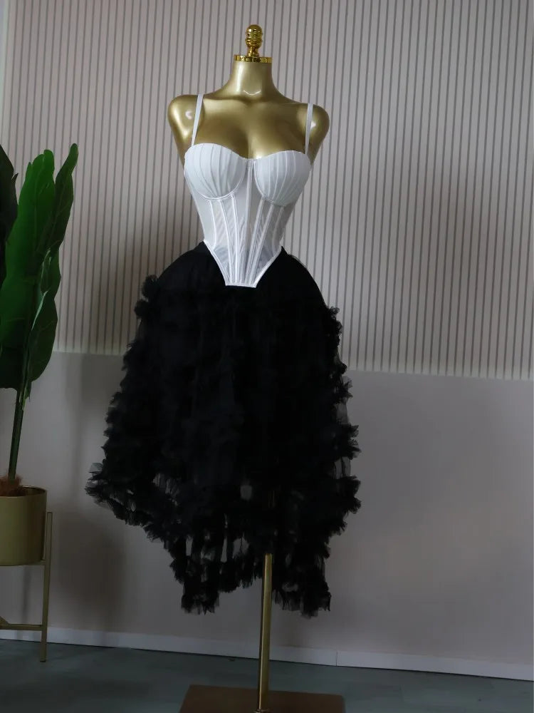 CM.YAYA Women's Dress Set Tunic Irregular Crop Top and Irregular Ball Gown Maxi Long Skirt Suit 2025 Two 2 Piece Set Outfits