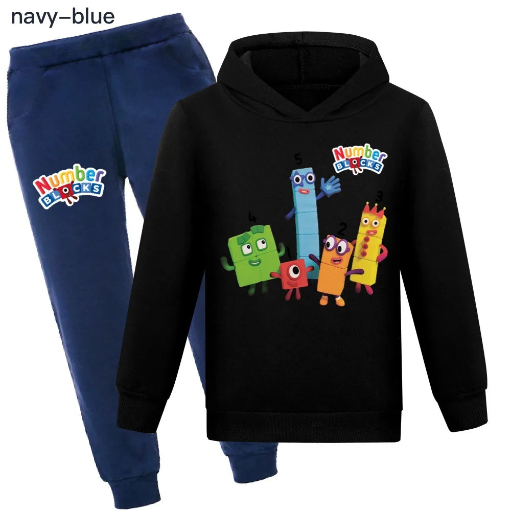 Number Blocks Clothes Kids Pullover Hoodies Navy Pants 2pcs Sets Boys Cartoon Sportsuit Toddler Girls Outfits Children's Clothing