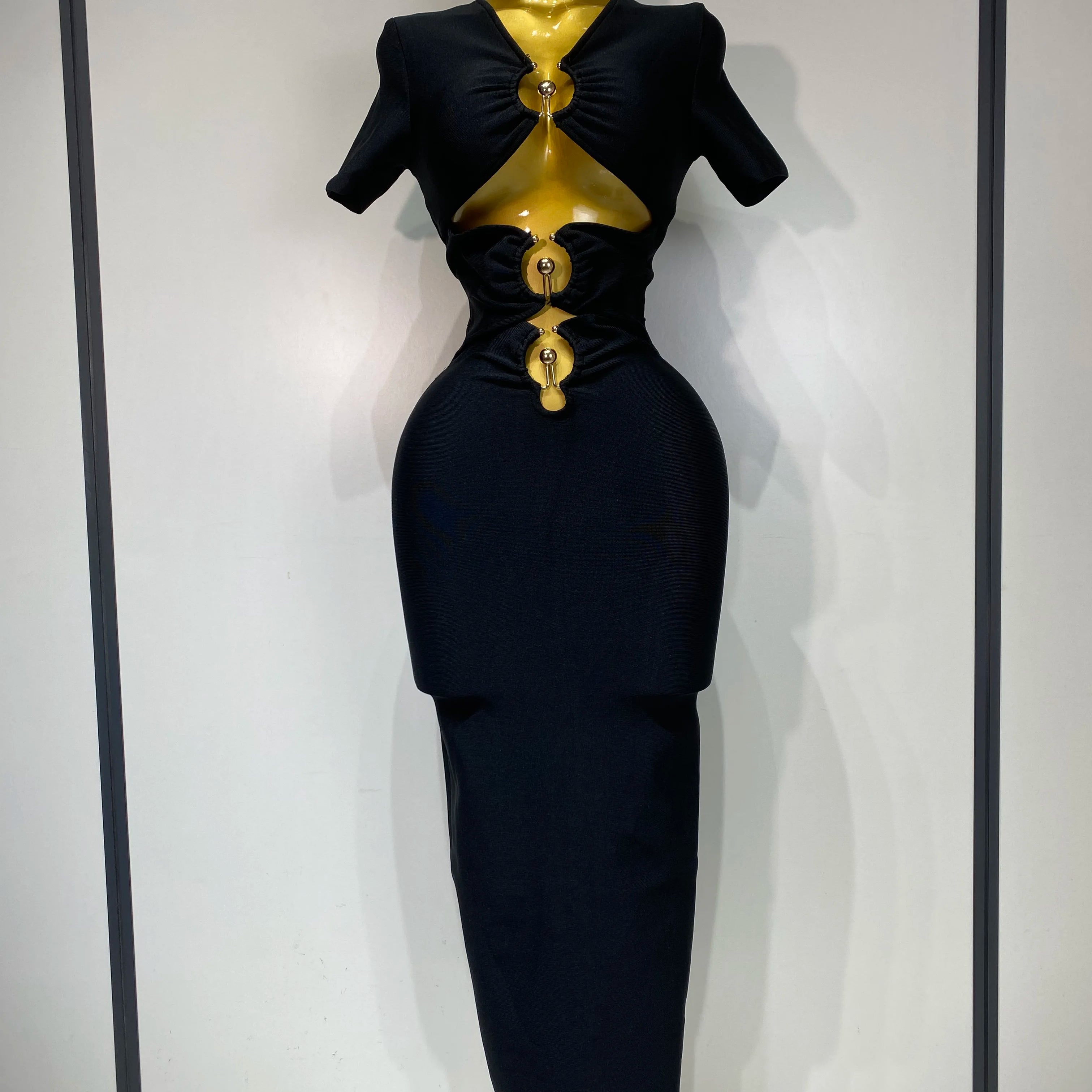 Women Sexy Cut Out Short Sleeve Bodycon Long Dress 2025 Party Evening Celebrate Birthday Black Bandage Knitted Club Prom Gown