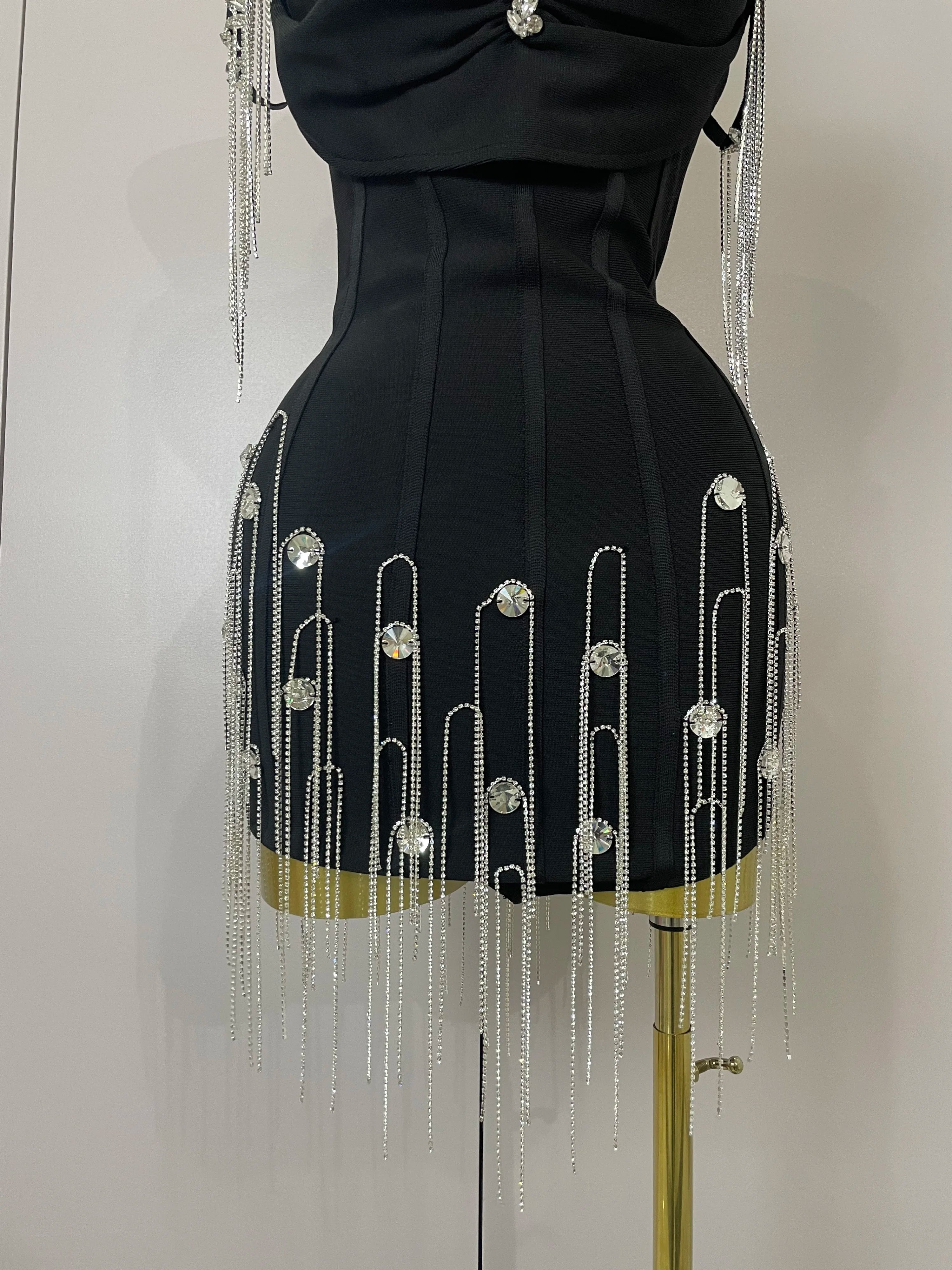 Sexy Backless Spaghetti Strap Black Sleeveless Bodycon Bandage Dress Women Elegant Prom Gown Club Evening Party Birthday Dresses