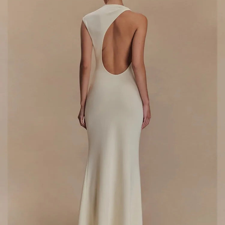 Ladies Women Sexy O Neck Tank Beige Black Maxi Long Celebrity Bodycon Bandage Dress 2025 Elegant Evening Club Party Dress