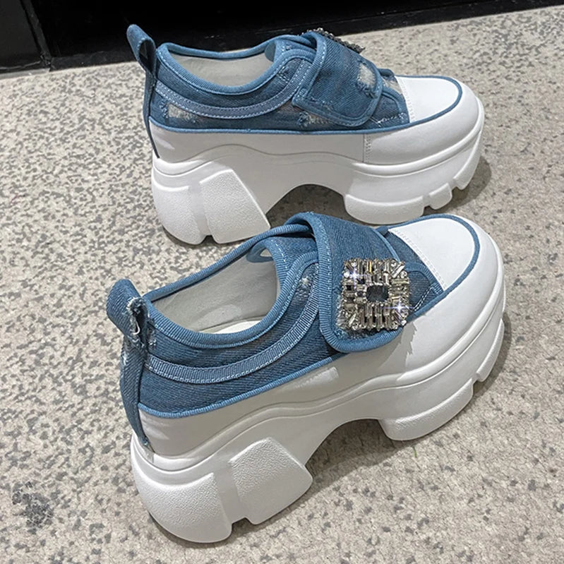 Women Crystal High Heels Chunky Platform Shoes Spring Trend Cowboy Sandals Running Sneakers Walking Mujer Zapatos