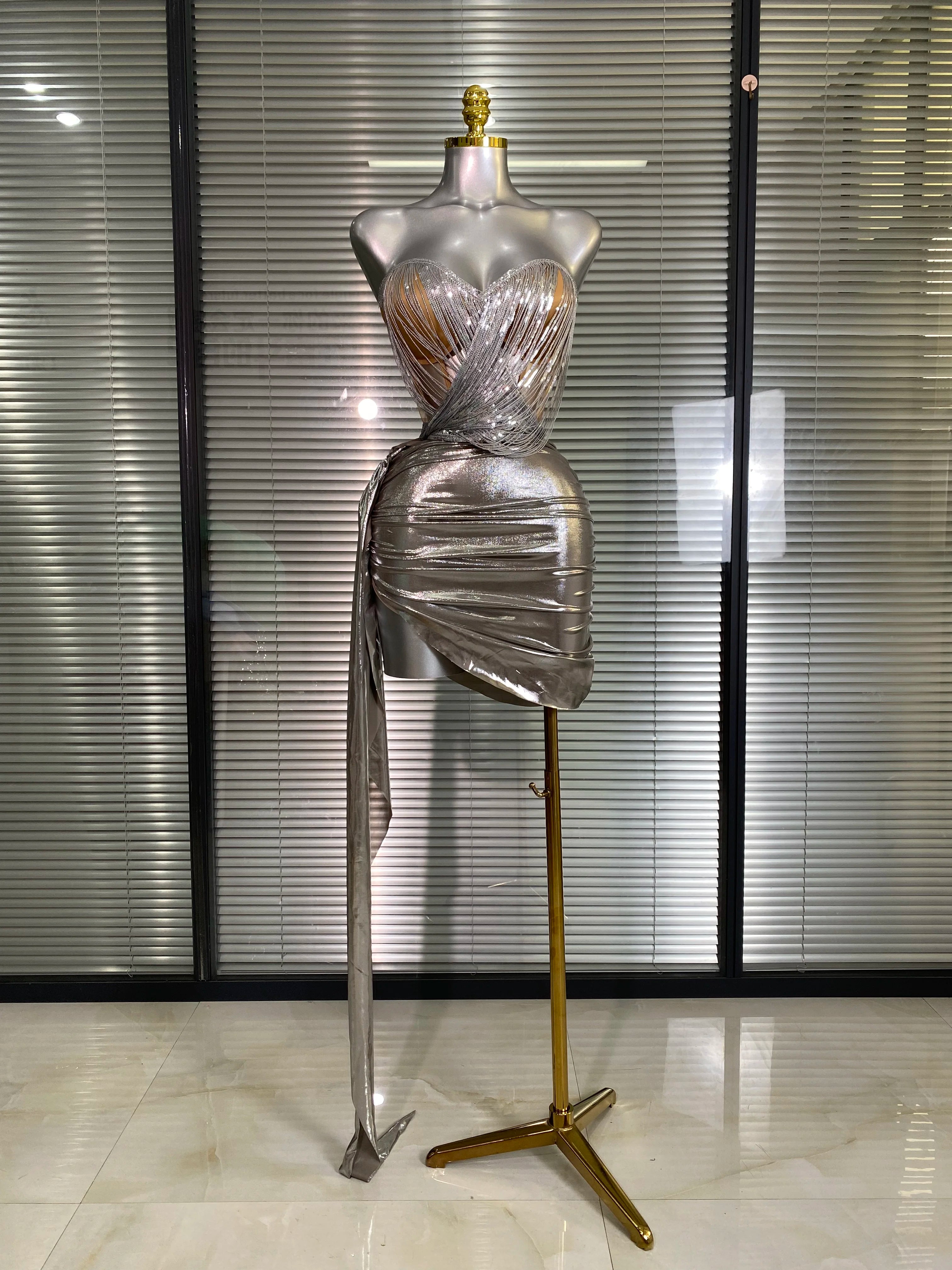 New Sexy Two Pieces Set Women Celebrity Silver Night Club Skirt Suits Laced Singer Dancer Night Club Stage Performance Costume