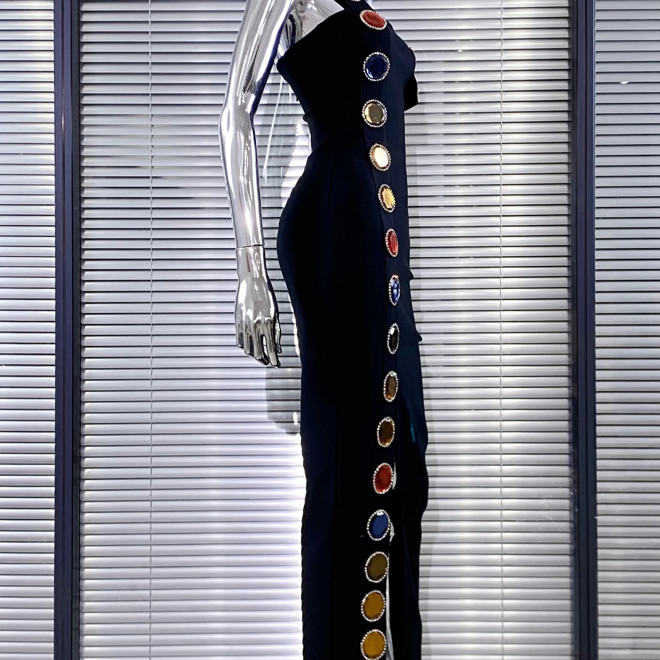 New Summer Special Design Shining Colorful Diamonds Sexy Halter Black Bandage Dress Woman Birthday Party Dress Club Party Outfit