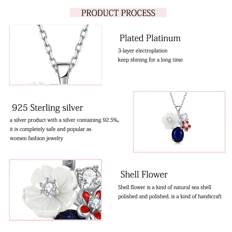 LAYA Necklace For Women White Shell Flower Shining Zircon Handmade Enamel 925 Sterling Silver Engagement Wedding Party Jewelry