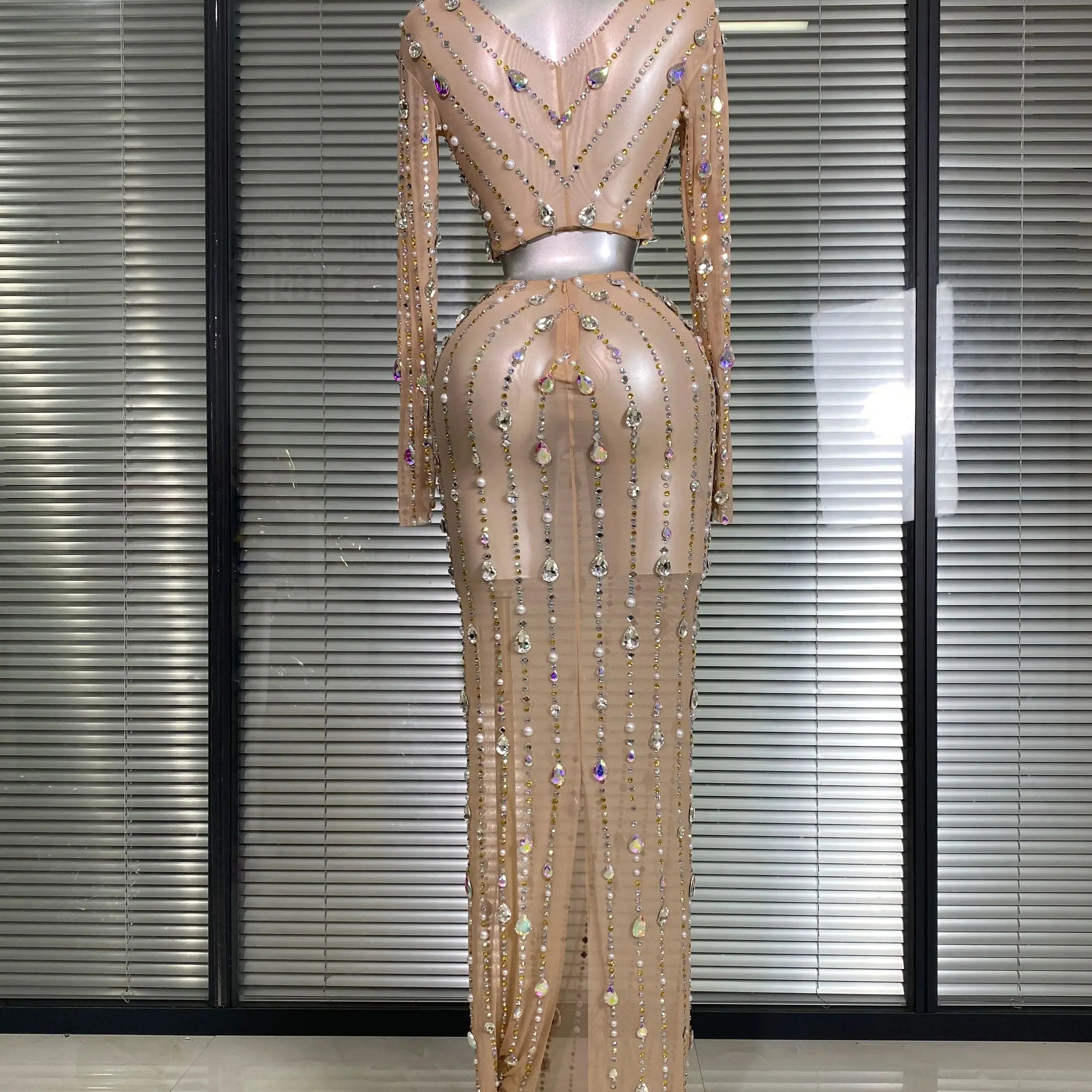 New Sexy Two Pieces Set Women Celebrity Crystal Diamond Night Club Skirt Suits Singer Dancer Tassel Stage Performance Costume
