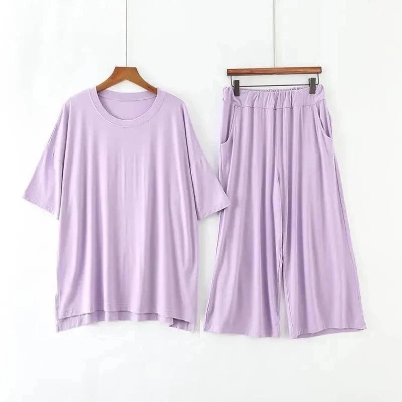 Plus Size 7XL 150K Summer Modal Pajamas Sets  Short Sleeve Top and Pants Women Soft Sleepwear Suit Home Women Female Sleepwear
