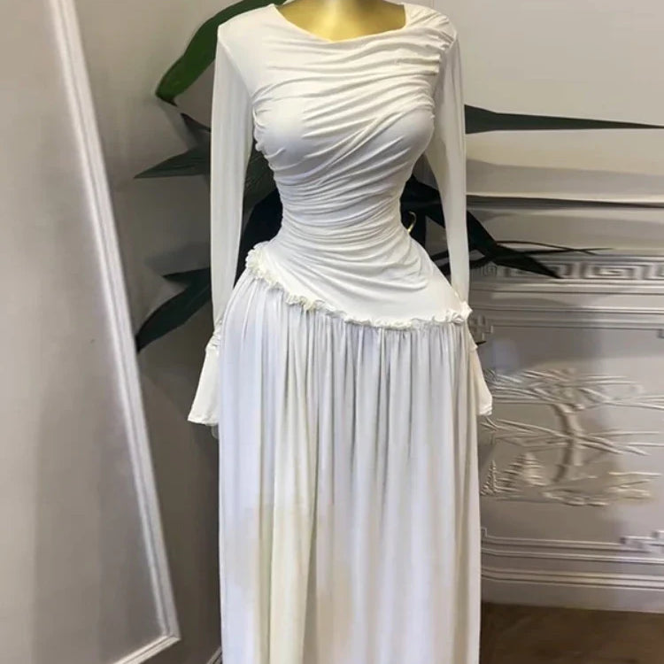 CM.YAYA Women Full Sleeve O-neck Elegant Long Dress Edible Tree Fungus Sweet Holiday Beach Evening Sexy Party Dresses Vestidos