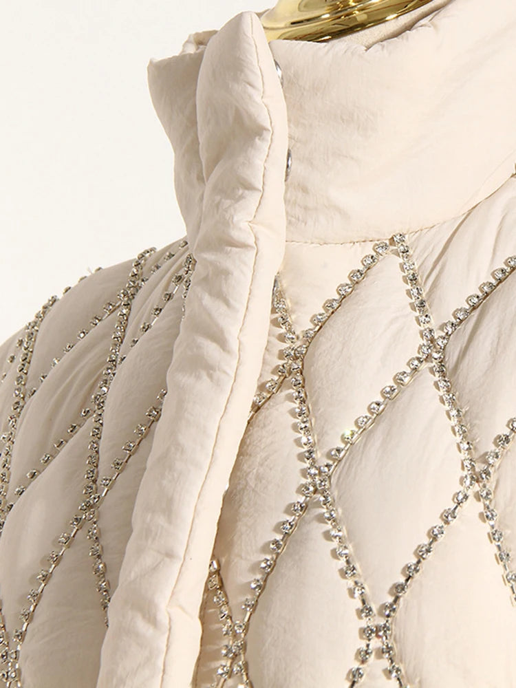 Fashion Women's Waistcoat Loose Stand Collar Single Breasted Sleeveless Plaid Diamonds Tassel Vest Winter