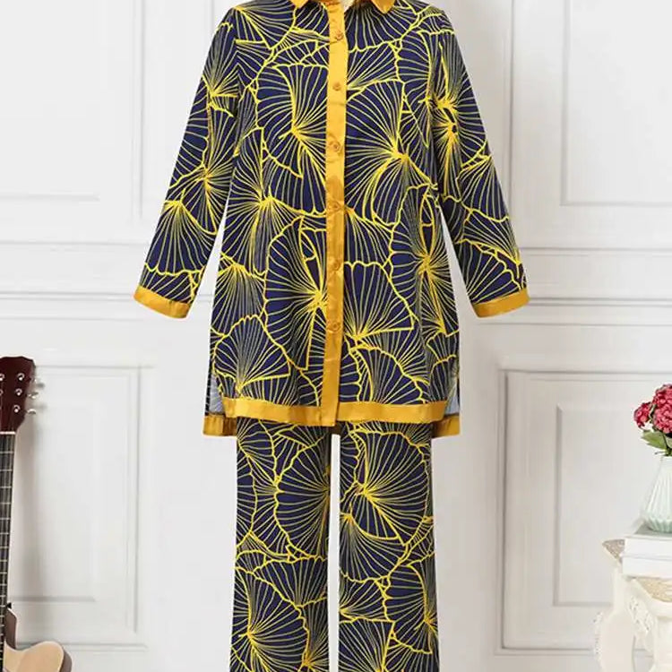 Fashion Retro Printed 2pcs Pant Sets ZANZEA Holiday Long Sleeve Lapel Shirts Outfits Elegant Women Long Trouser 2023 Tracksuit