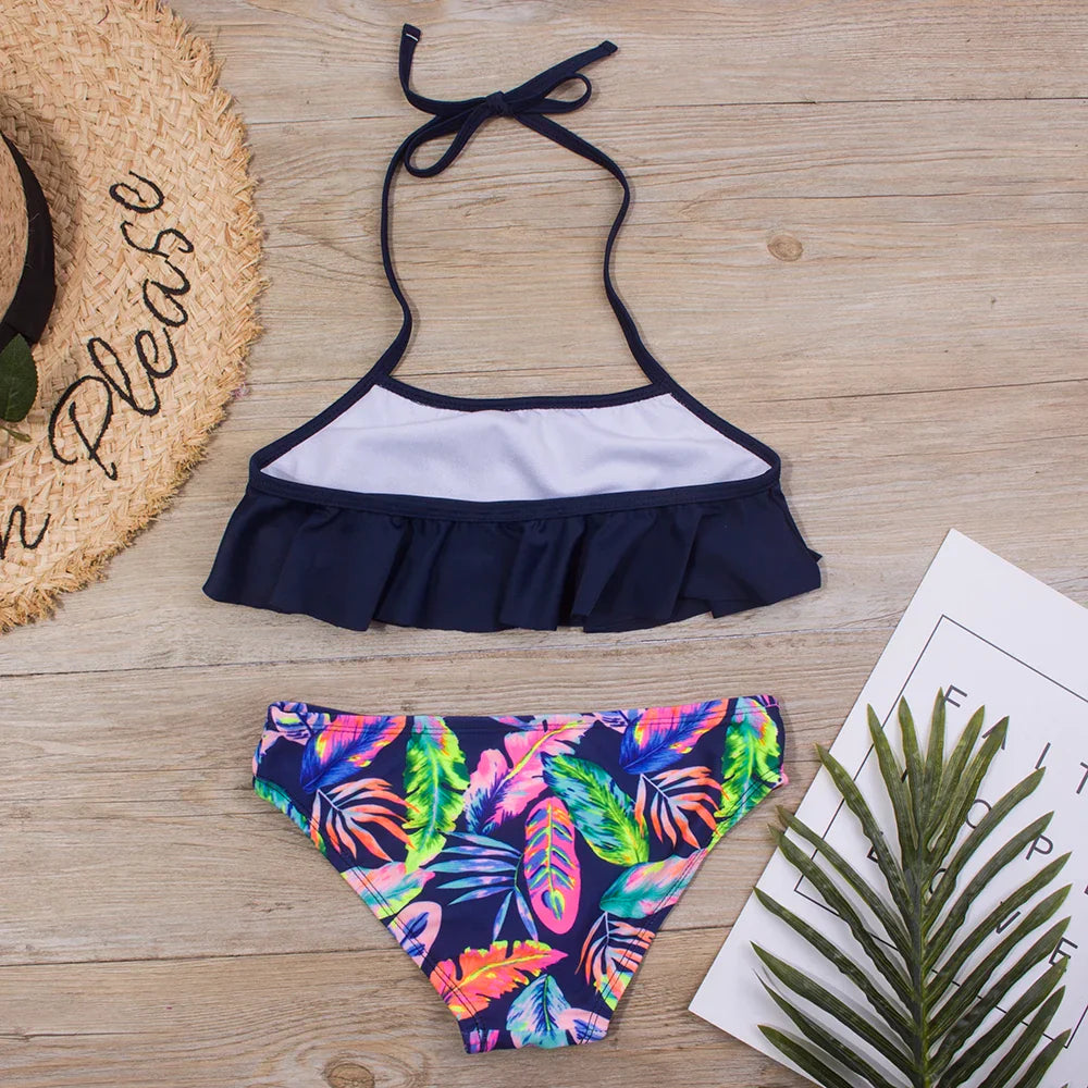 New Falbala Kids Swimwear Swimsuit New Print Girls Kid Bikini Set 5-14 Years Children Bandage Swimming Suit Beachwear A247