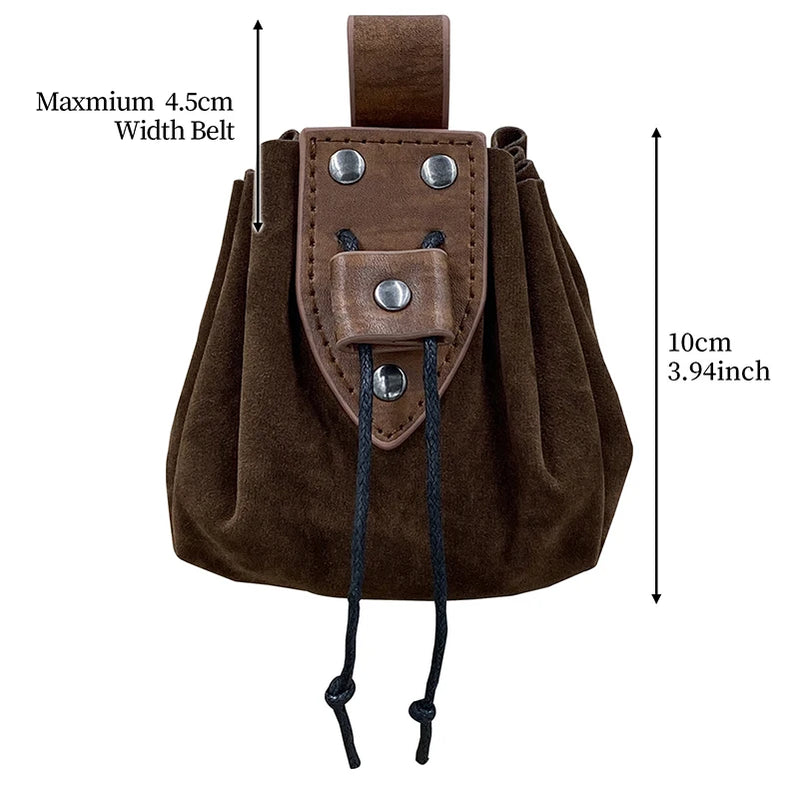 Unisex Medieval Vintage Money Pouch Bag Fanny Pack Belt Costume Props Faux Leather Cosplay Drawstring Bag Portable Coin Purse