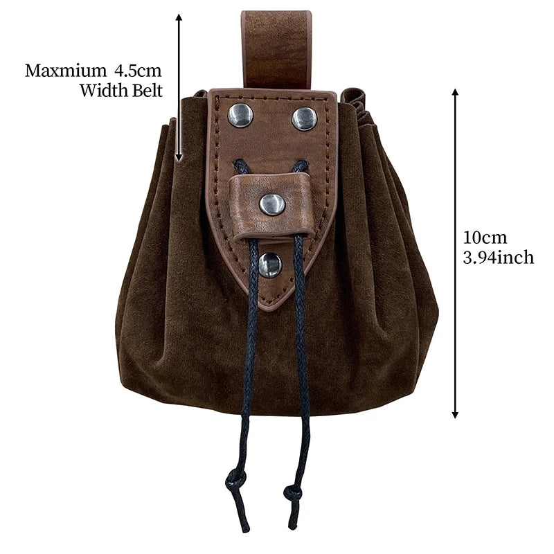 Unisex Medieval Vintage Money Pouch Bag Fanny Pack Belt Costume Props Faux Leather Cosplay Drawstring Bag Portable Coin Purse