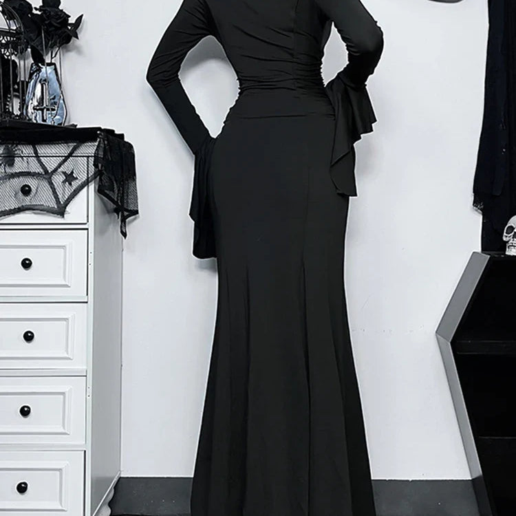 Halloween Cos Morticia Elegant Gothic Dress for Women Adams Family Inspired Wednesday Slim Summer Mermaid
