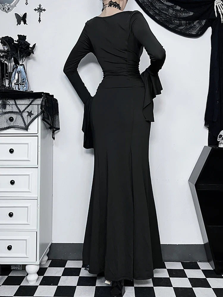 Halloween Cos Morticia Elegant Gothic Dress for Women Adams Family Inspired Wednesday Slim Summer Mermaid