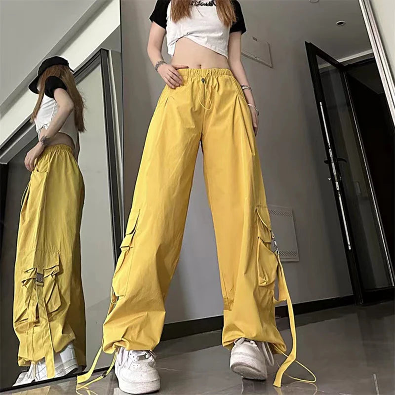 Vintage Cargo Pants Women Y2K Harajuku Oversized Streetwear Parachute Pants Bf Korean Hip Hop All-Match Baggy Jogging Trousers