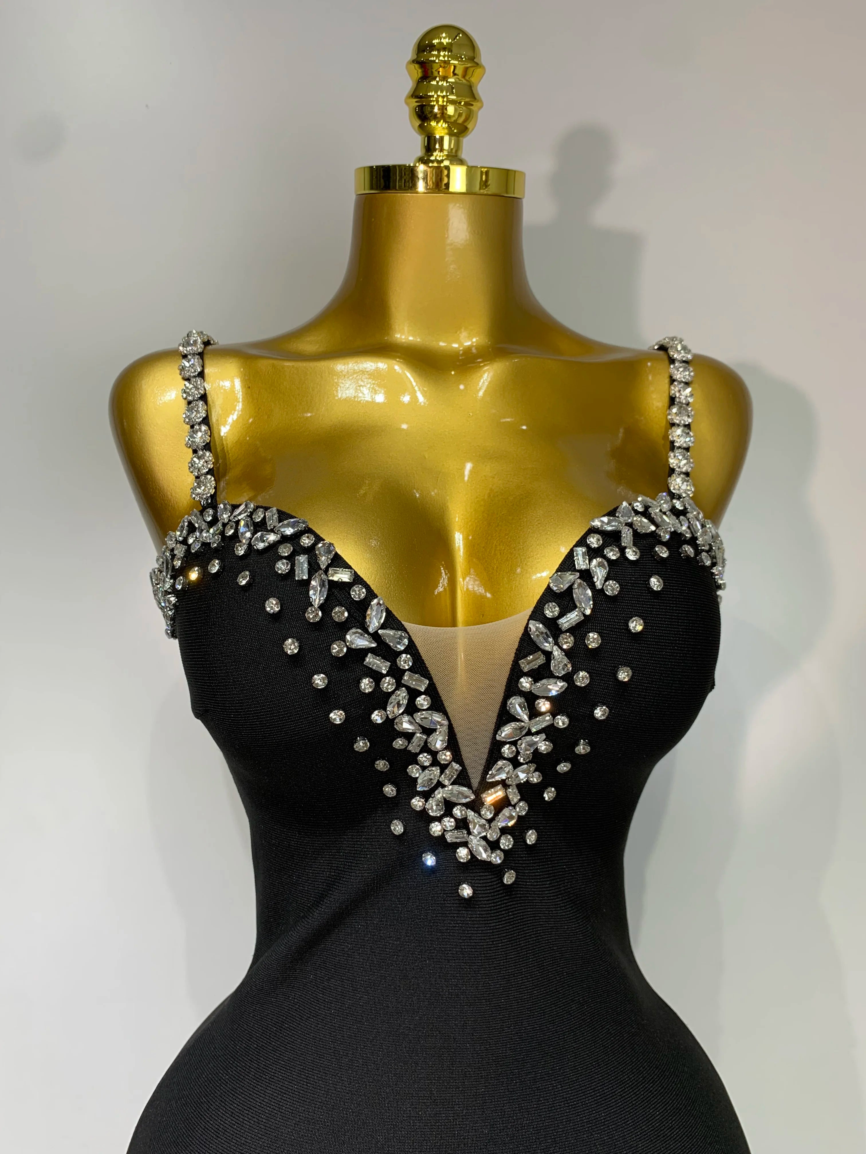 Women Sexy Sling V-neck Black Mini Bodycon Bandage Dress Luxury 2025 Celebrity Evening Club Celebrity Elegant Party Gowns