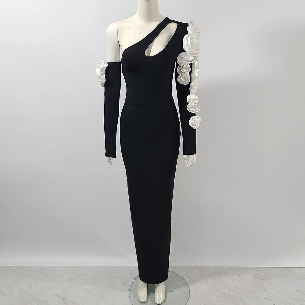 Women Long Sleeve Sexy Off the Shoulder Bodycon Long Bandage Dress White Florals Elegant Evening Party Outfit