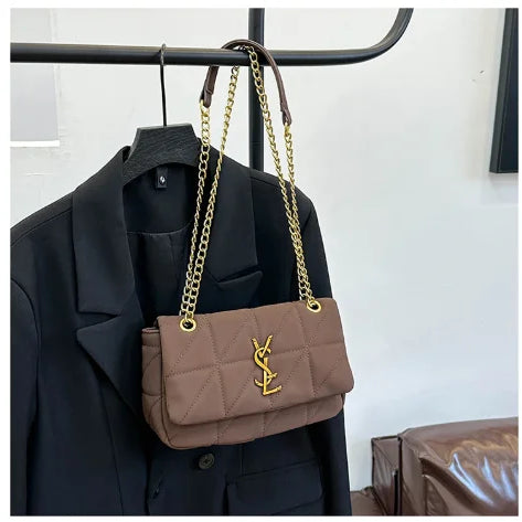 2025 New Women's Chain Strap Crossbody Bag Autumn Winter Vintage Shoulder Purse Chic Aesthetic Soft PU Leather Casual