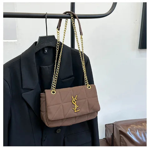 2025 New Women's Chain Strap Crossbody Bag Autumn Winter Vintage Shoulder Purse Chic Aesthetic Soft PU Leather Casual