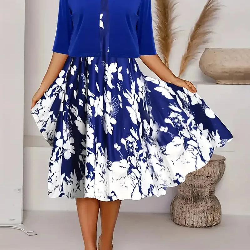 2025 autumn new women's long crewneck printed dress short needle two-piece cardigan short coat