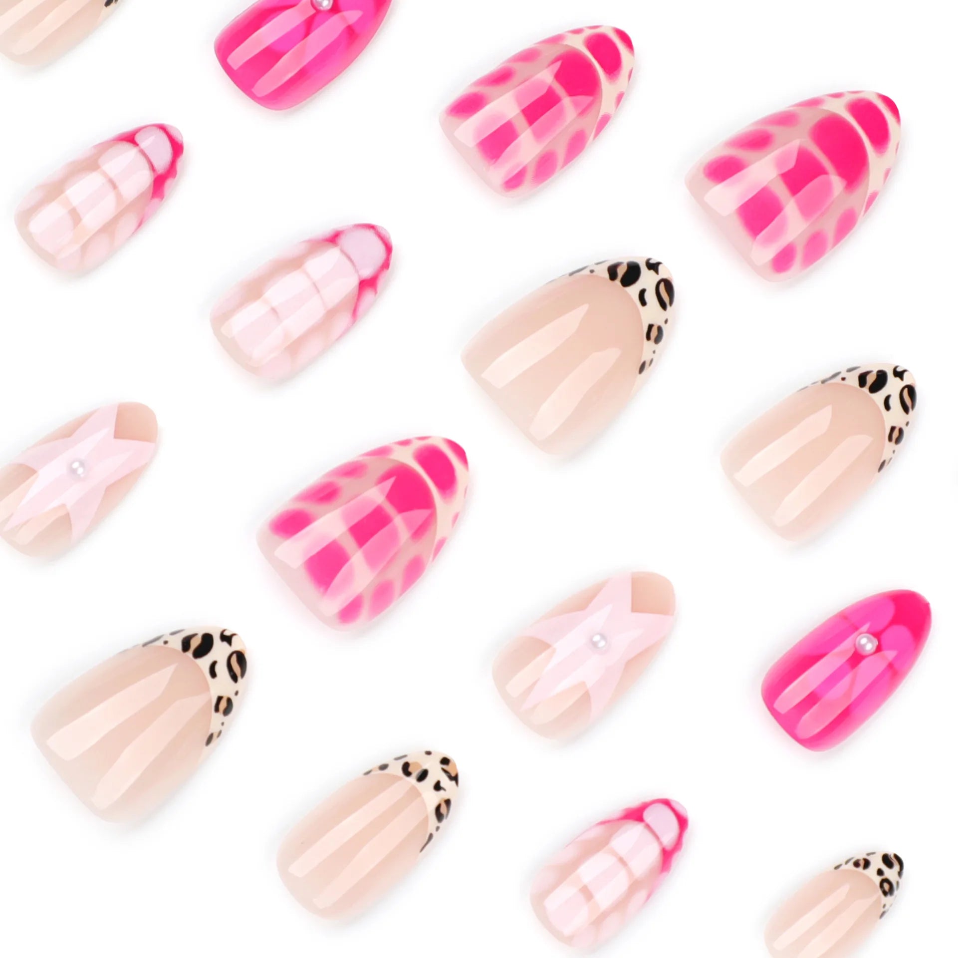 24pcs Leopard Print French Press on Nails Y2k Star Crocodile Pattern Fake Nail Tips Wearable Spice Girl Short Almond False Nails