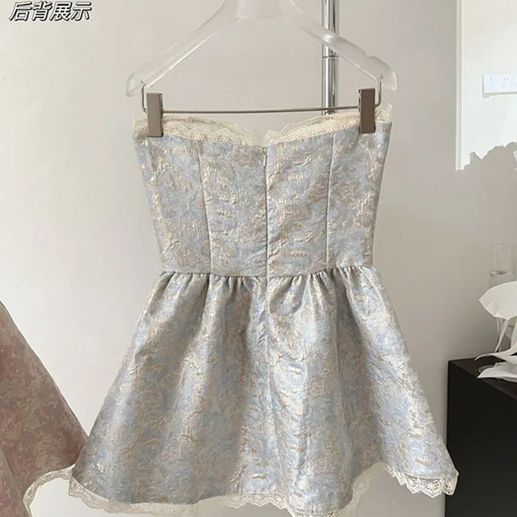 French Elegance Lolita Dress Fashion Sweet Luxury Prom Gown Pearl Chain Party Prom Sleeveless Robe 2000s Aesthetic New Design