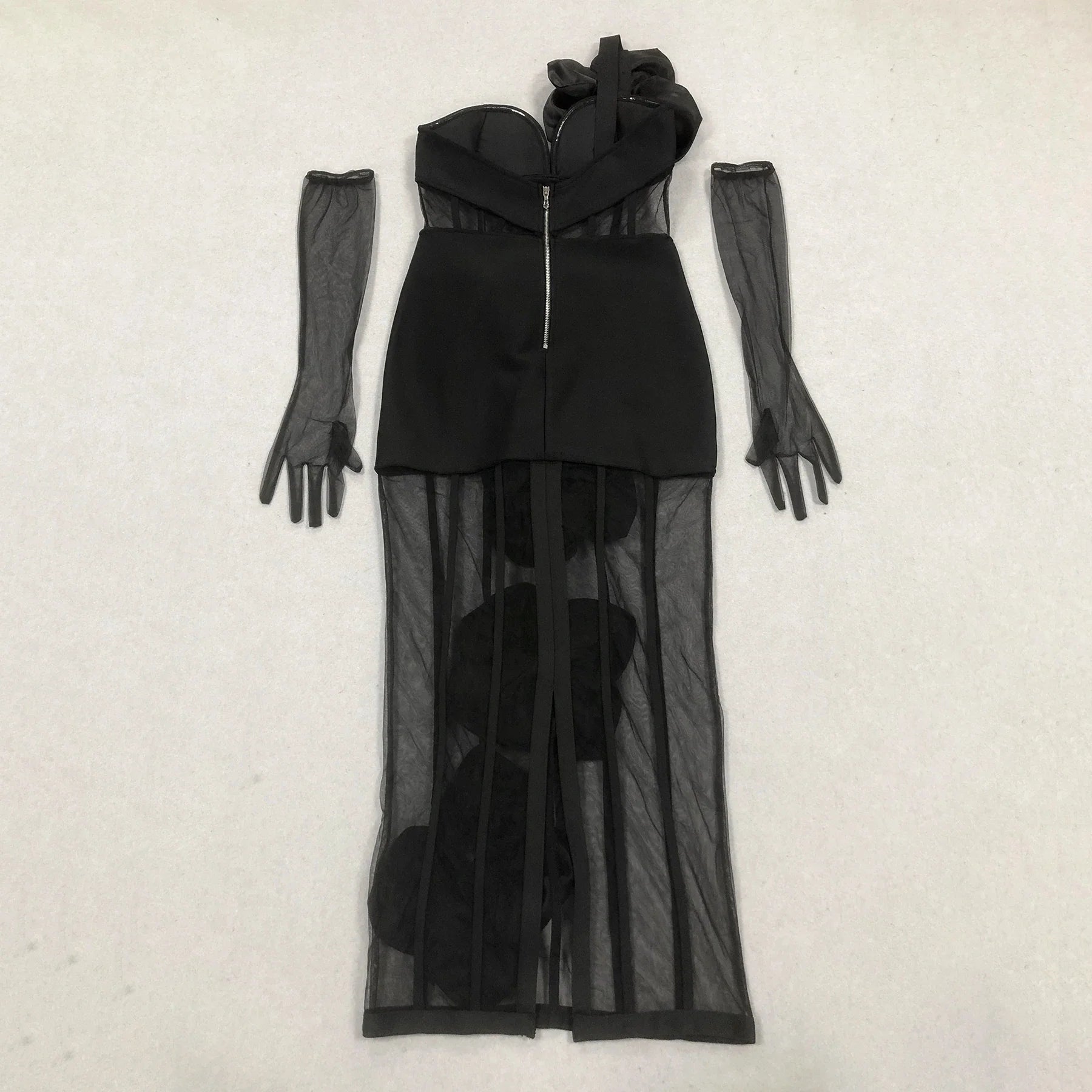 Women Sleeveless Sexy One Shoulder Floral Mesh See Through Bodycon Bandage Long Dress Celebrate Nightclub Party Wear