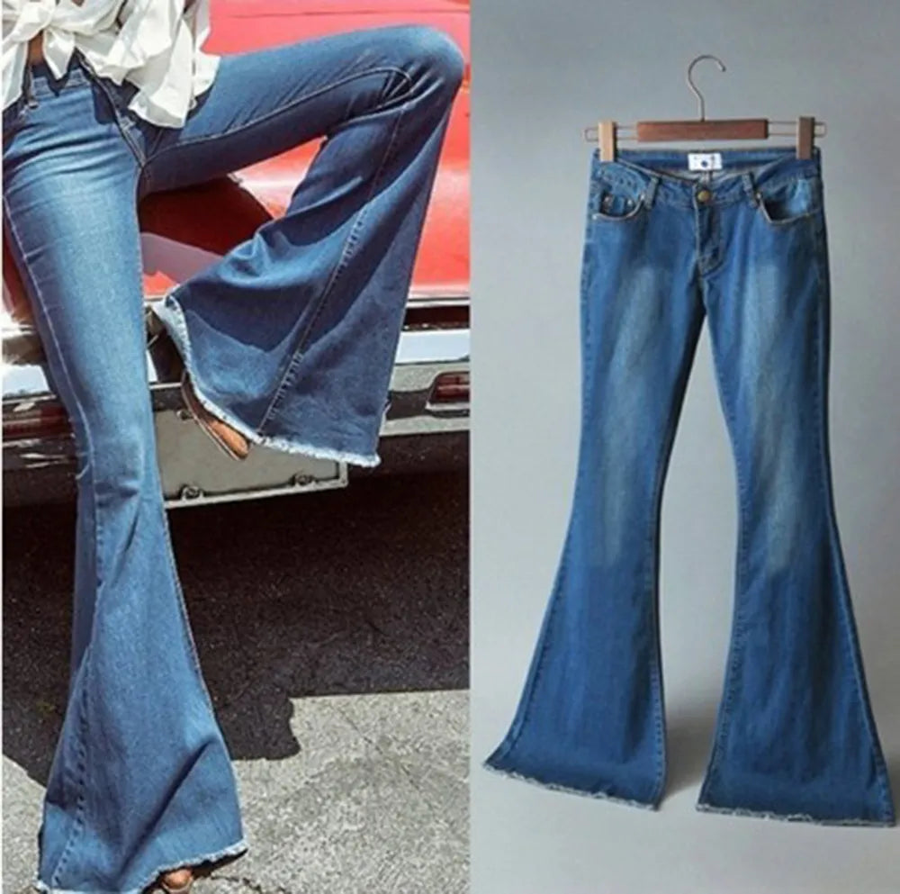 Denim Women Pants Autumn And Winter Wide Leg Flare Pants High Waist Slim Jeans Female Office Lady High Street Long Trousers