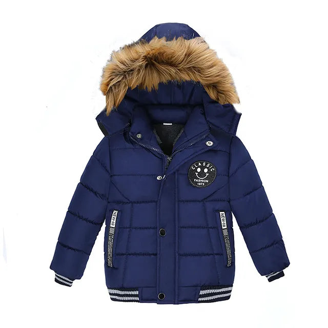 Winter Boys Jacket For Children Coats Kids Warm Hooded Outwear Thick Fleece Coat For Baby Boy Clothes Costume 2 3 4 5 6 Y dark blue