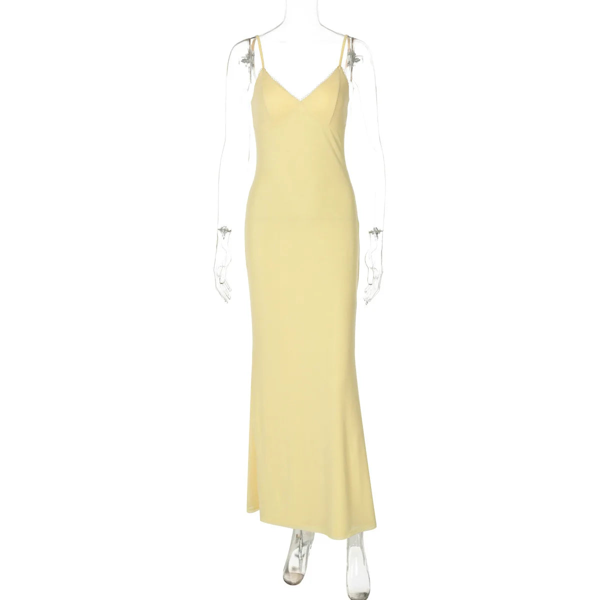 Spaghetti Strap Backless Sexy Maxi Dress For Women Gown Summer Yellow Sleeveless Bodycon Long Dress Vestido
