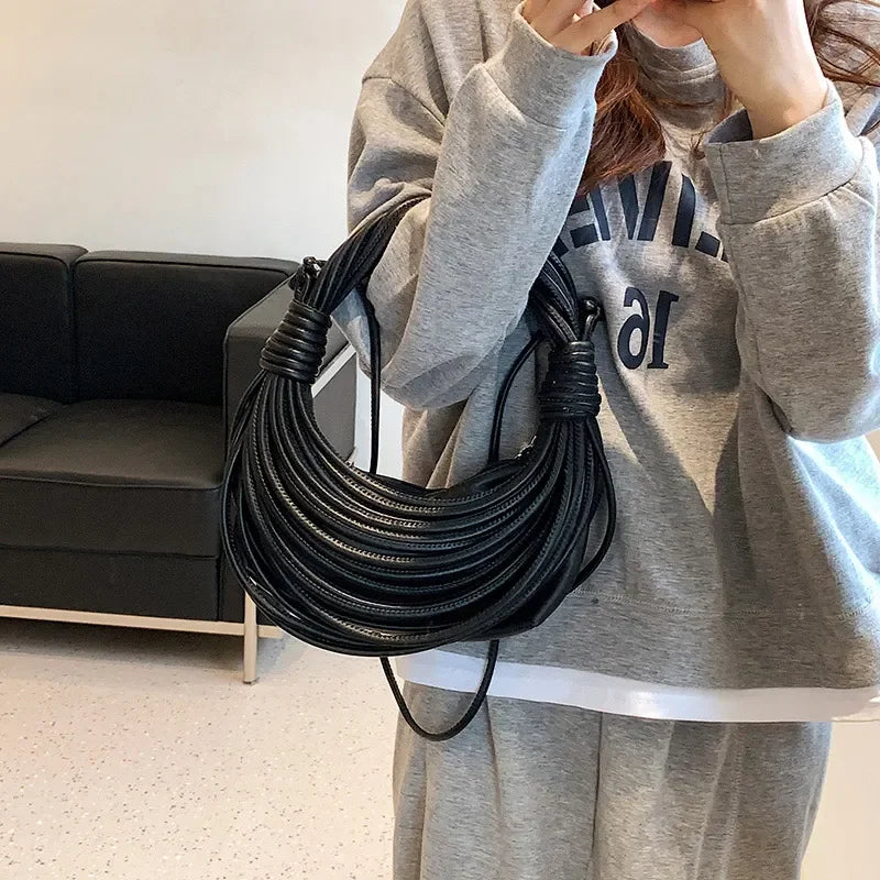 Luxury Women Handbags Designer Brand Handwoven Noodle Bag Rope Knotted Pulled Hobo Half-Moon Bag Green White Evening Clutch