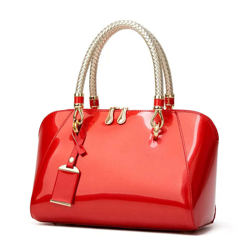 Luxury Designer Handbag Shiny Leather Boston Bag Fashion New Blue Red Black Beige Pink Bags for Women Sac De Luxe Femme Red