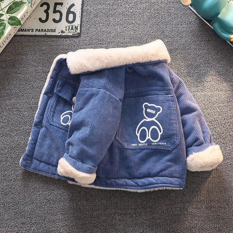 Autumn Winter Kids Thicken Plush Jackets Coat Cotton Padded Clothes Infant Warm Corduroy Outerwear Toddler Thick Clothes A-1