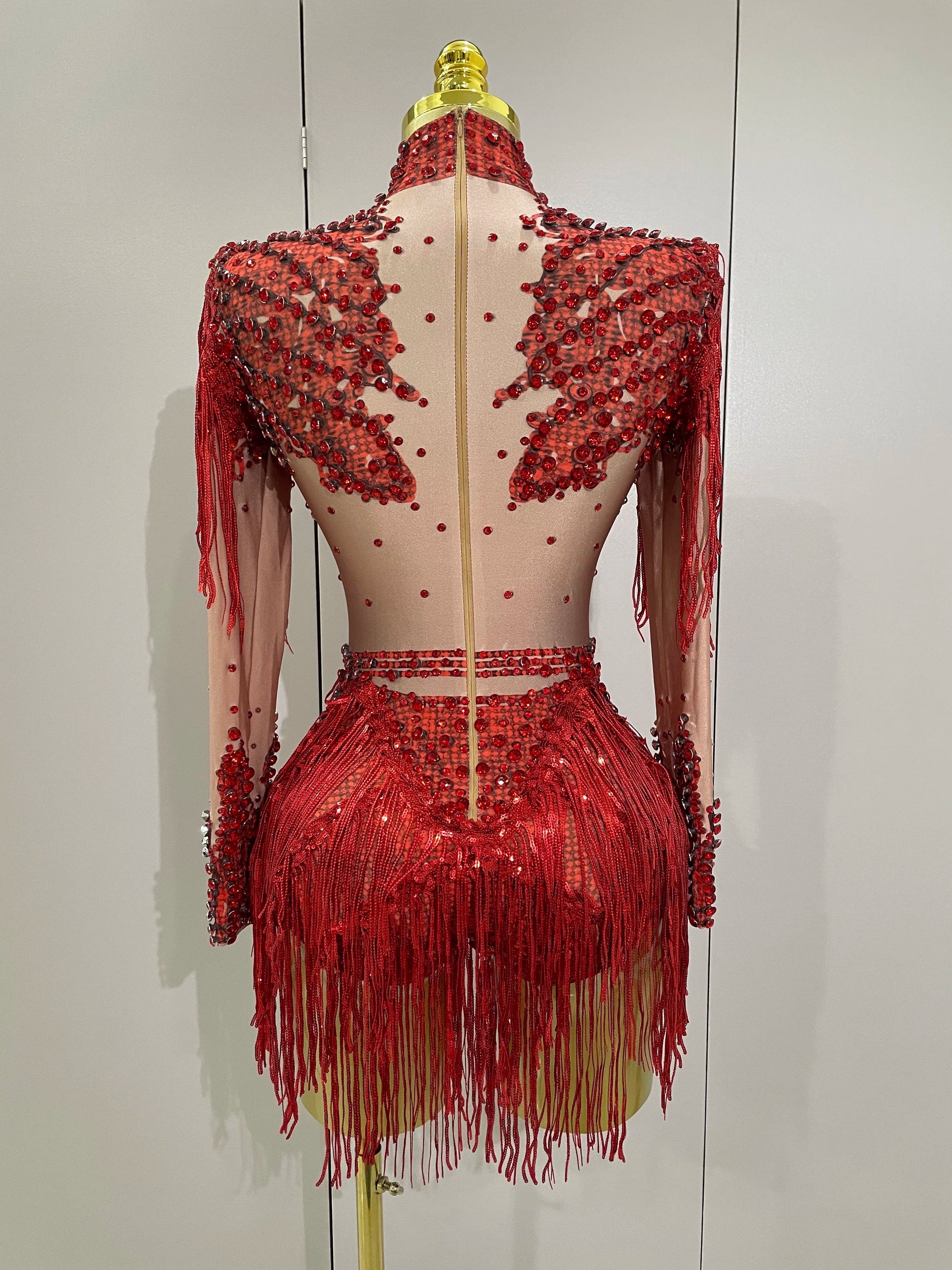 Women Sparkly Rhinestone Sequin Tassel Stretch Bodysuits 2025 New Arrival Birthday Party Nightclub Dj Stage Performance Costume