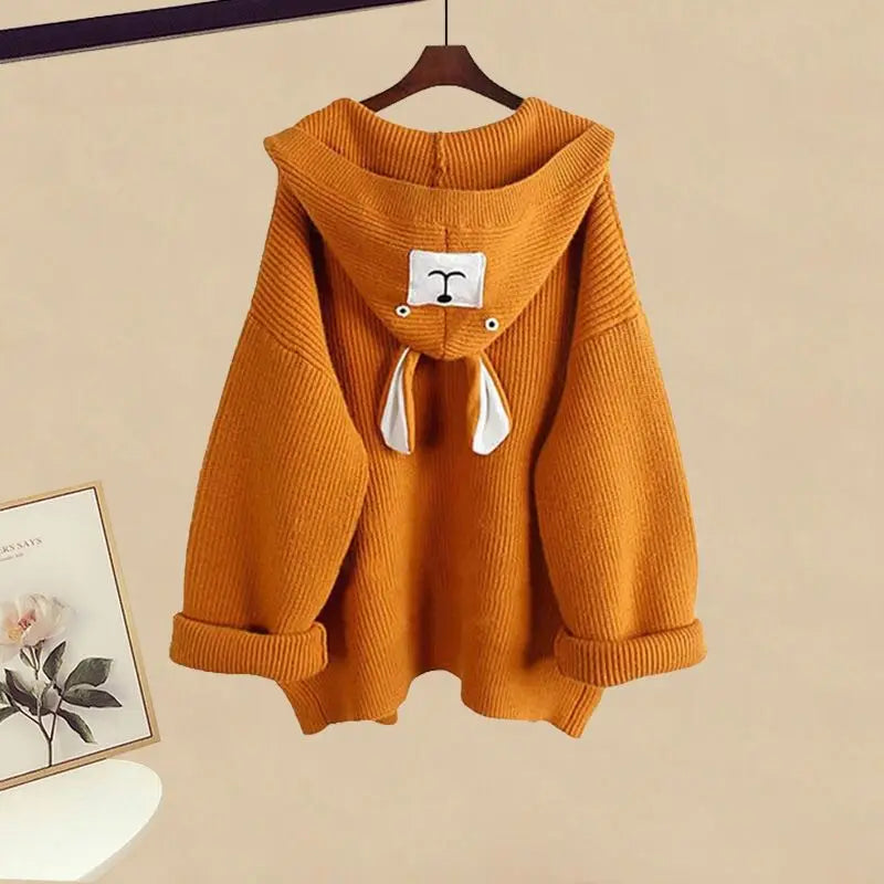 Autumn/Winter New Fashion Hooded Knit Sweater Dress Two Piece Suit Women's Korean Elegant Cardigan Strap Skirt Matching Set Sweater 02