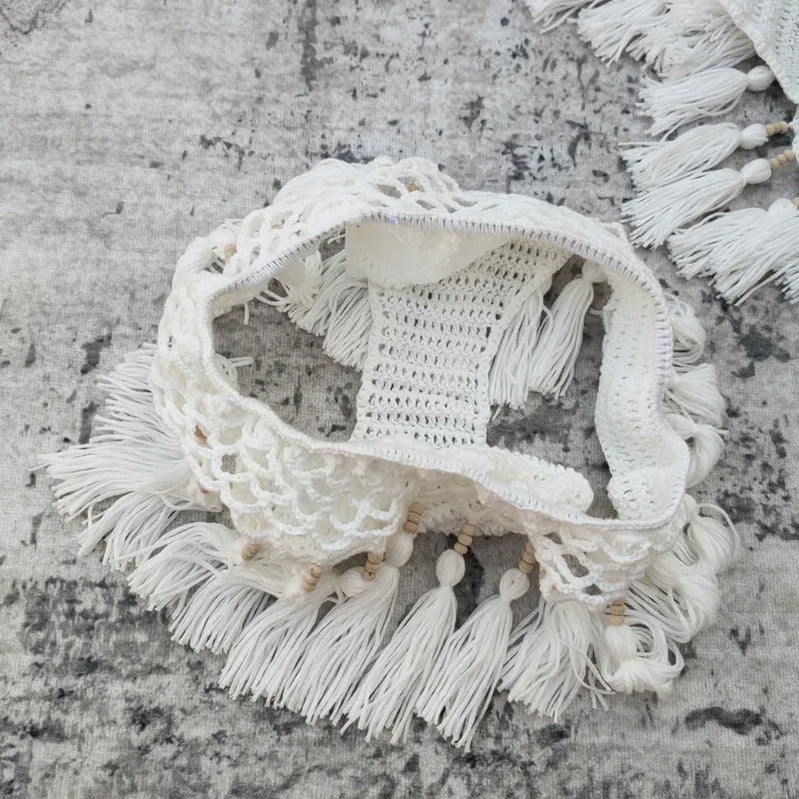 Sexy Crochet Bikinis Set Women Handmade Beading Tassel Knitting Bathing Suit Swimsuit 2021 New Micro Swimwear Summer Beachwear