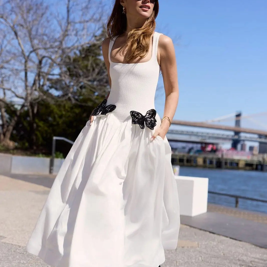New Arrival White Color Women Sleeveless Sexy O-Neck Straight Long Dress Elegant Evening Party Celebrity High Street Wear