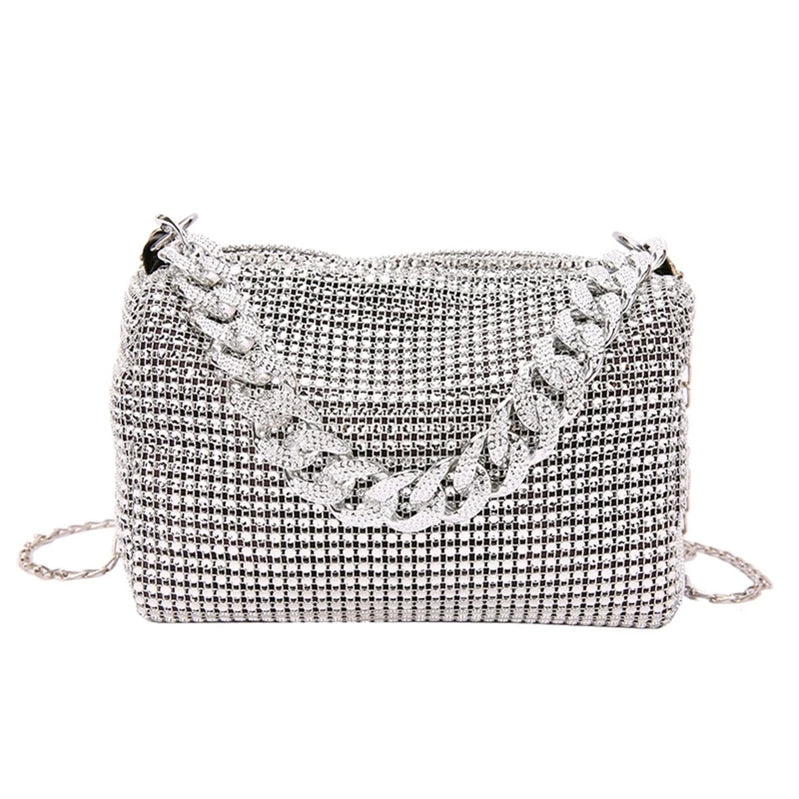 Rhinestone Crossbody Bag Handbag Women Evening Bag Sparkling Handbag for Masquerades Party Silver