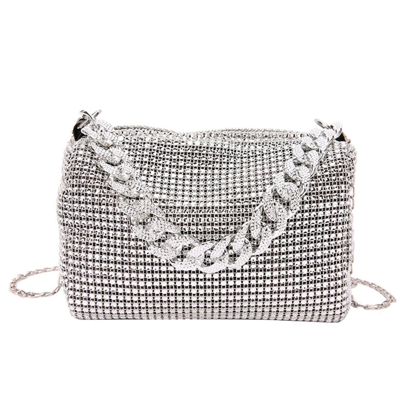 Rhinestone Crossbody Bag Handbag Women Evening Bag Sparkling Handbag for Masquerades Party Silver