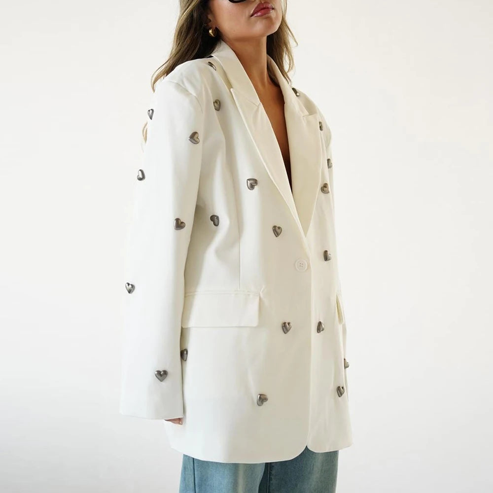 TWOTWINSTYLE Elegant Spliced Heart Blazers For Women Notched Collar Long Sleeve Patchwork Pockets Chic Blazer Female Fashion New