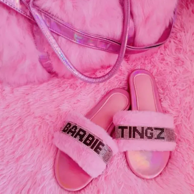 Sandals Female Europe Flat Fur Slides Shinny Diamond Slippers Wild Fashion Home Soft Flip-flops Shoes for Women Slide