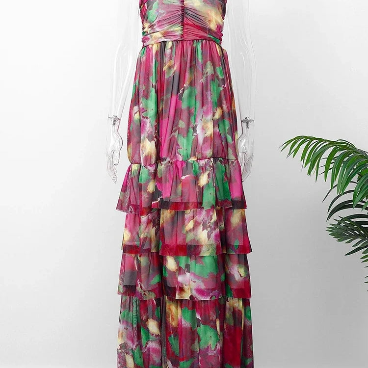 Colorful Strapless Long Dress Women Elegant Backless Patchwork Bodycon Dresses Summer Female Club Party Evening Vestidos